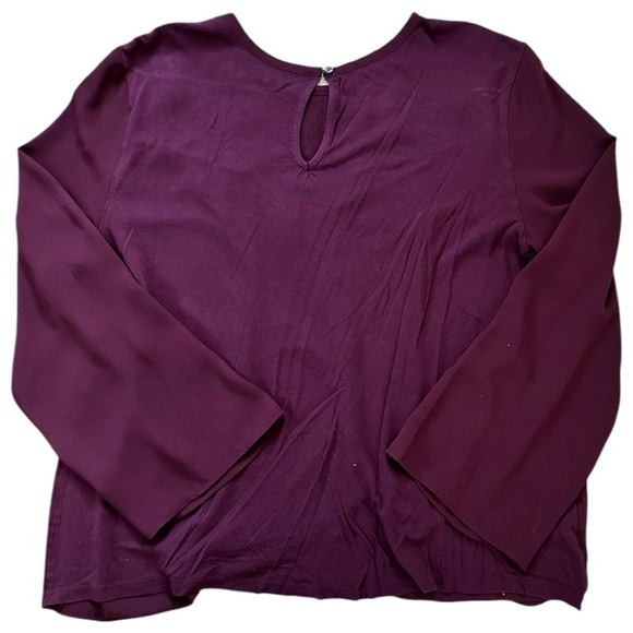 LOFT Top Boho Chic Work Wear Lace Trim Shirred Yoke Long Sleeve Plum Blouse, M - Picture 5 of 7